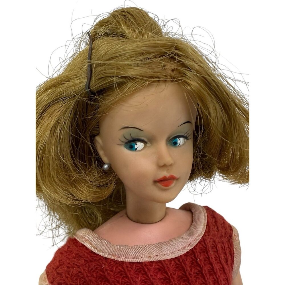 Vintage 1960s American Character Tressy Growing Hair Doll Red Waffle Knit Dress